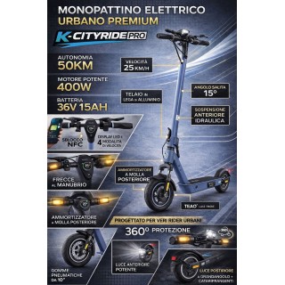 Monopattino Elettrico K-CityRider Pro 400W | Autonomia 50 km